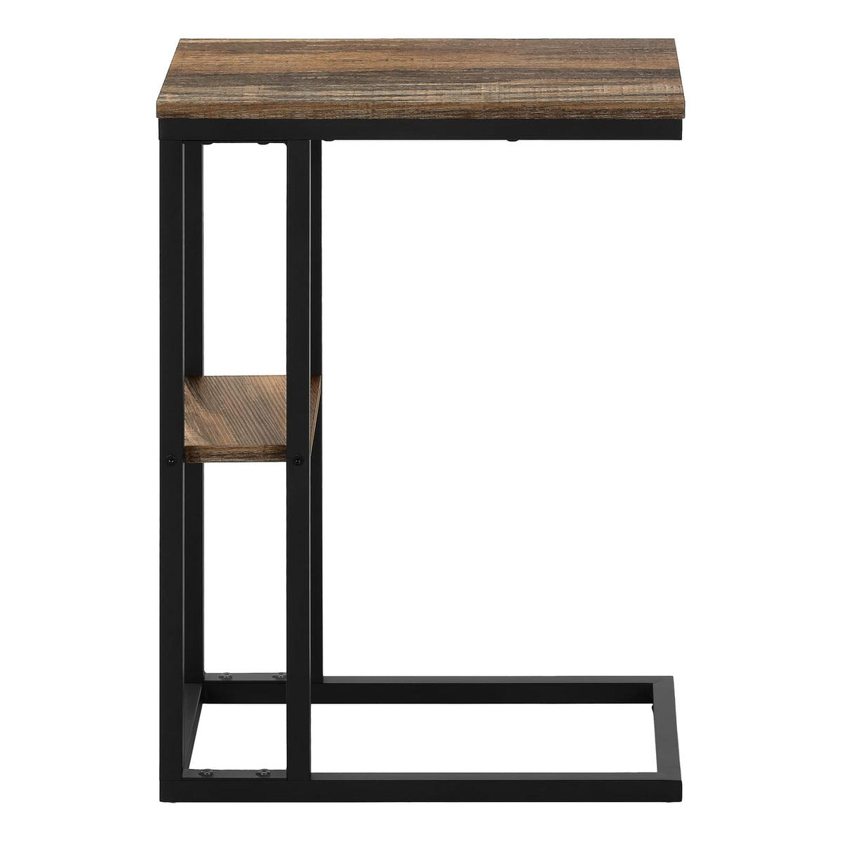 Brown C-Shaped Accent Table with Sofa Slide Base for Living Room