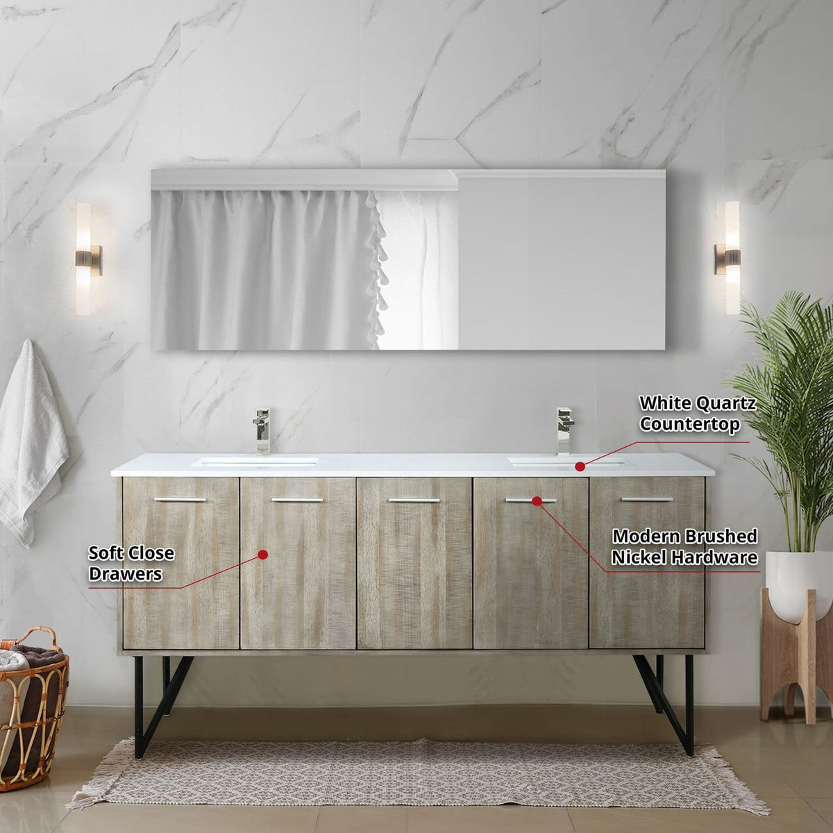 Rustic Acacia Double Bath Vanity - Storage & Quartz Top