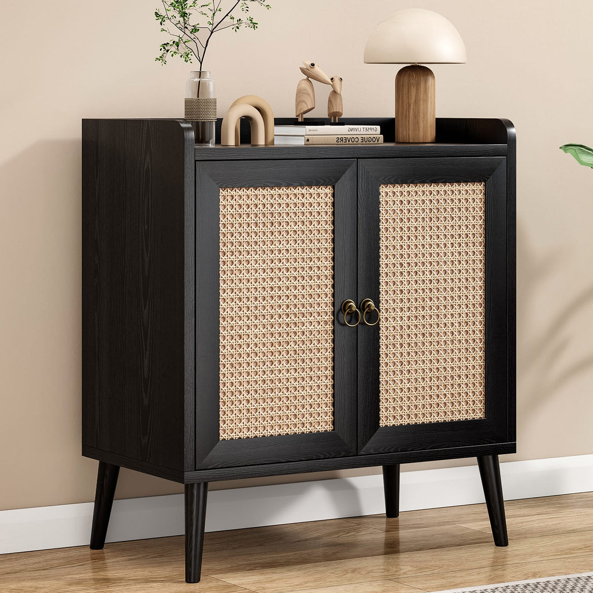 Rattan Buffet Cabinet - Black Sideboard Storage