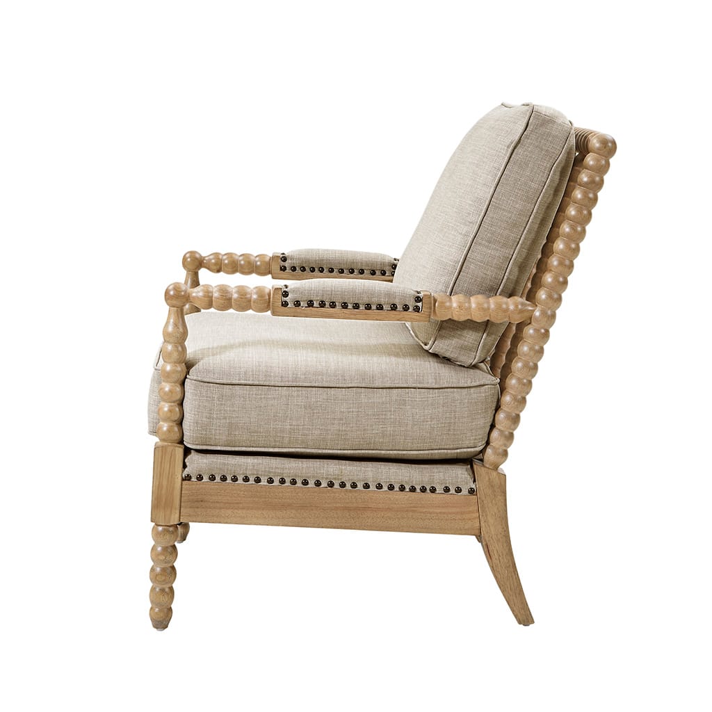 Light Grey + Camel Oak Accent Arm Chair - Comfortable & Stylish Seating