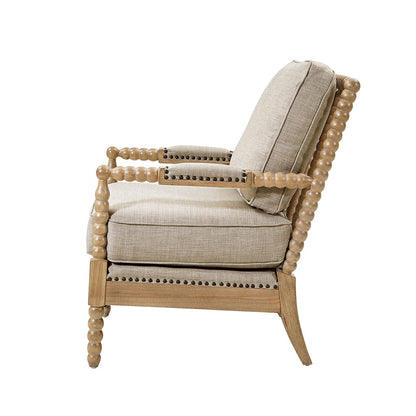 Light Grey + Camel Oak Accent Arm Chair - Comfortable & Stylish Seating