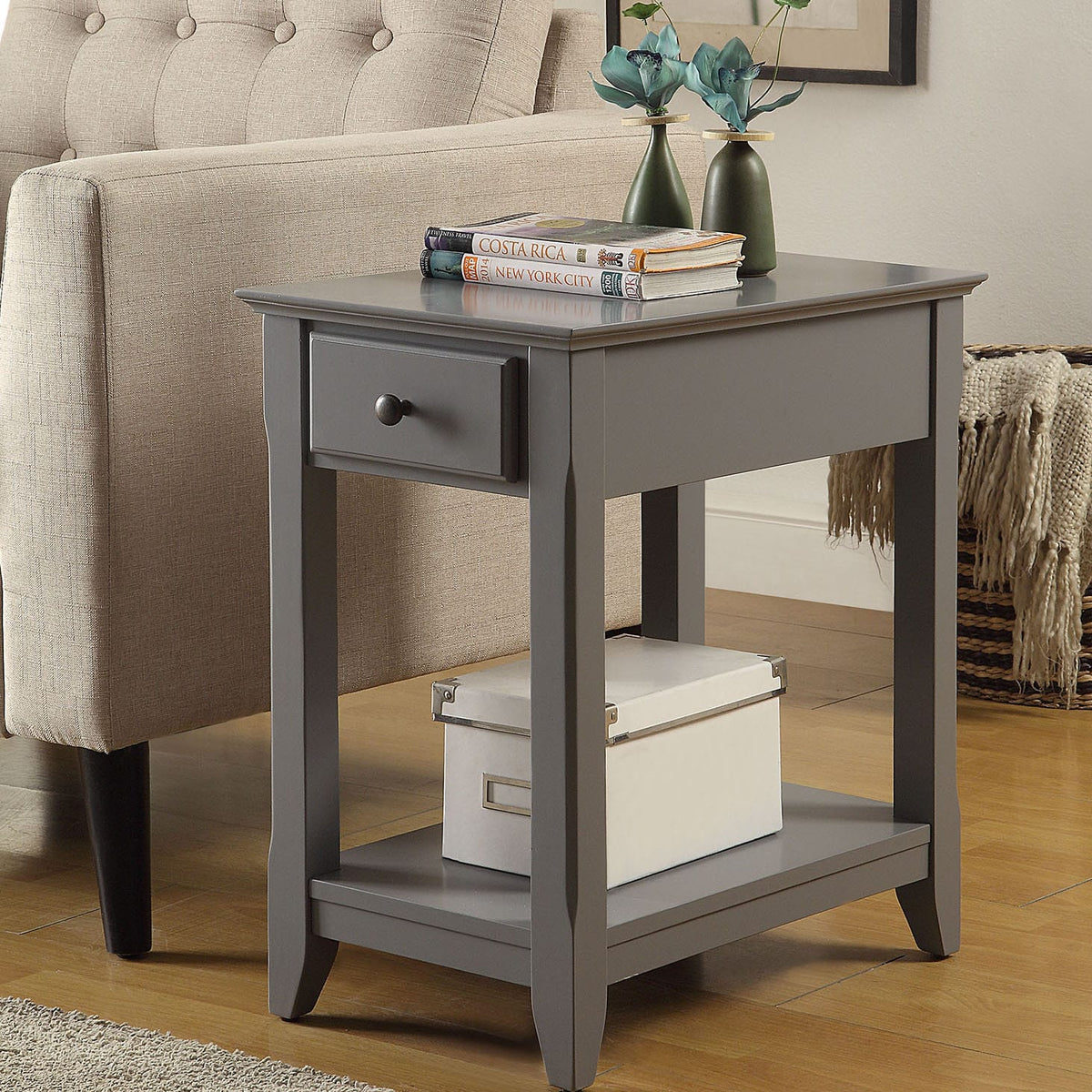 Grey Rectangular Accent Table with Storage