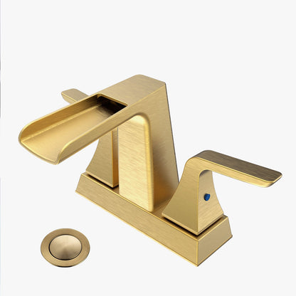 Brushed Golden Waterfall Bathroom Faucet - 4 Inch Centerset