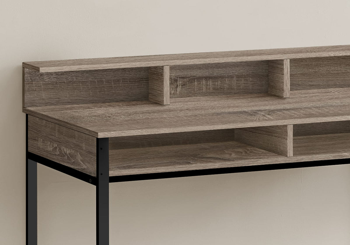 Taupe Metal Standing Desk with Hutch & Shelves for Home Office