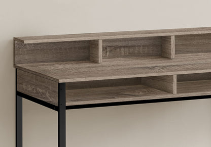Taupe Metal Standing Desk with Hutch & Shelves for Home Office