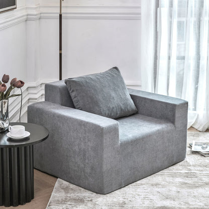 Grey Foam Sofa Couch with Pillow - Boxed Bean Bag for Living Room