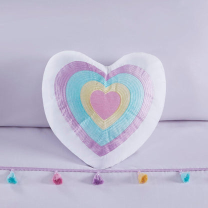Twin Tassel Comforter Set with Heart Pillow - Multicolor
