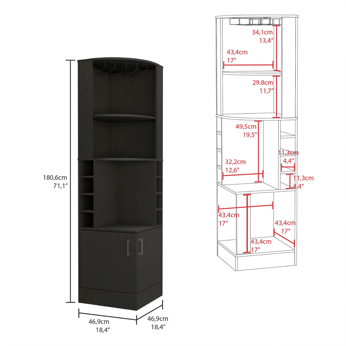 Black Particle Board Cabinet with Built-in Wine Rack Storage for Living Room