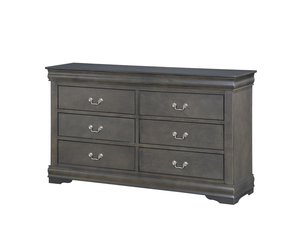 Dark Gray 6 Drawer Dresser - 57" Wide for Bedroom