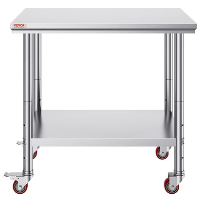 36 Inch Stainless Steel Work Table - 4 Wheels Commercial Prep Table