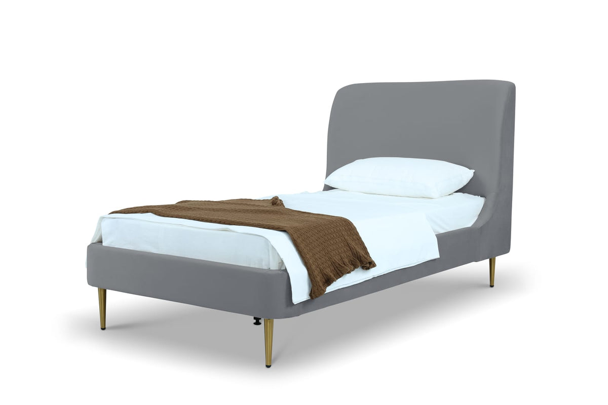 Twin Bed in Gray and Gold - Solid Wood Frame