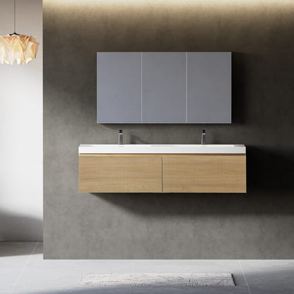60" Floating Bathroom Vanity with Sink - Oak & White