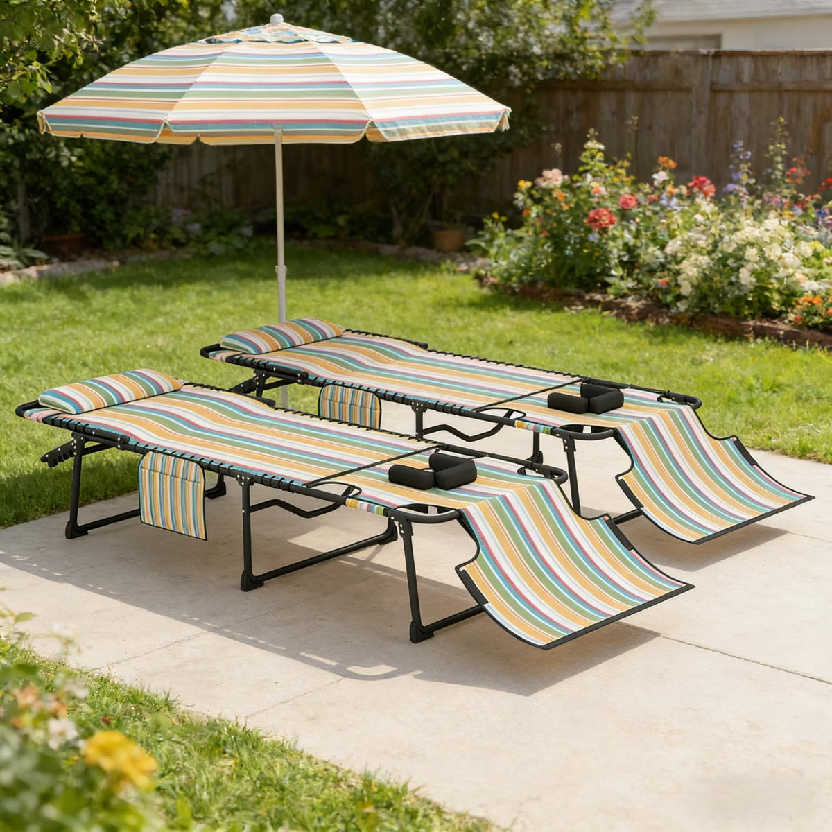 Living Room 2 Piece Outdoor Sun Lounger - Folding Recliner Chair with Mesh & Steel