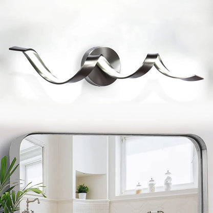 Nickel Metal Bathroom Wall Sconce - Spiral LED Light Fixture