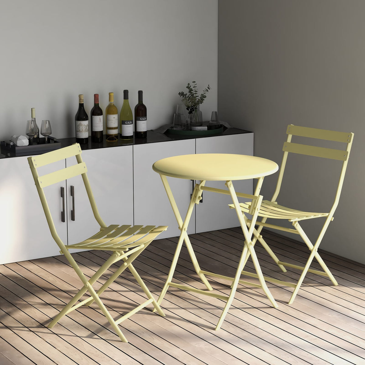 Yellow Metal Folding Bistro Set - 3 Piece Patio Table and Chairs for Outdoor