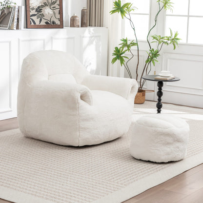 White Faux Fur Bean Bag Chair with Foam Support for Ultimate Comfort for Living Room