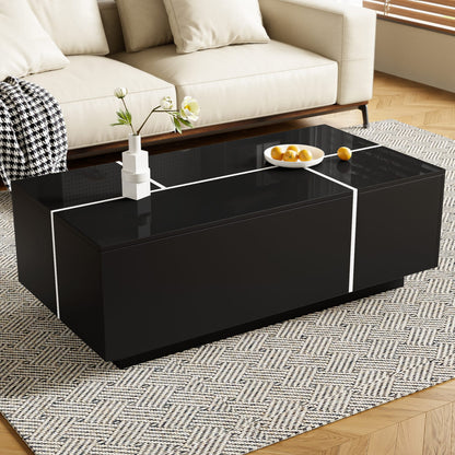 Black MDF Coffee Table with Storage Drawers for Living Room