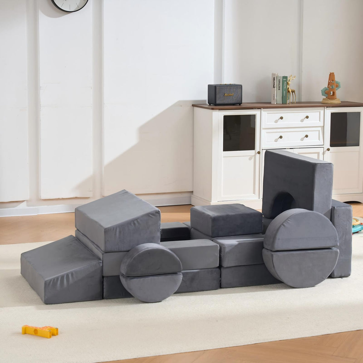 Gray Microfiber Kids Play Couch - 14 Piece Modular Sofa