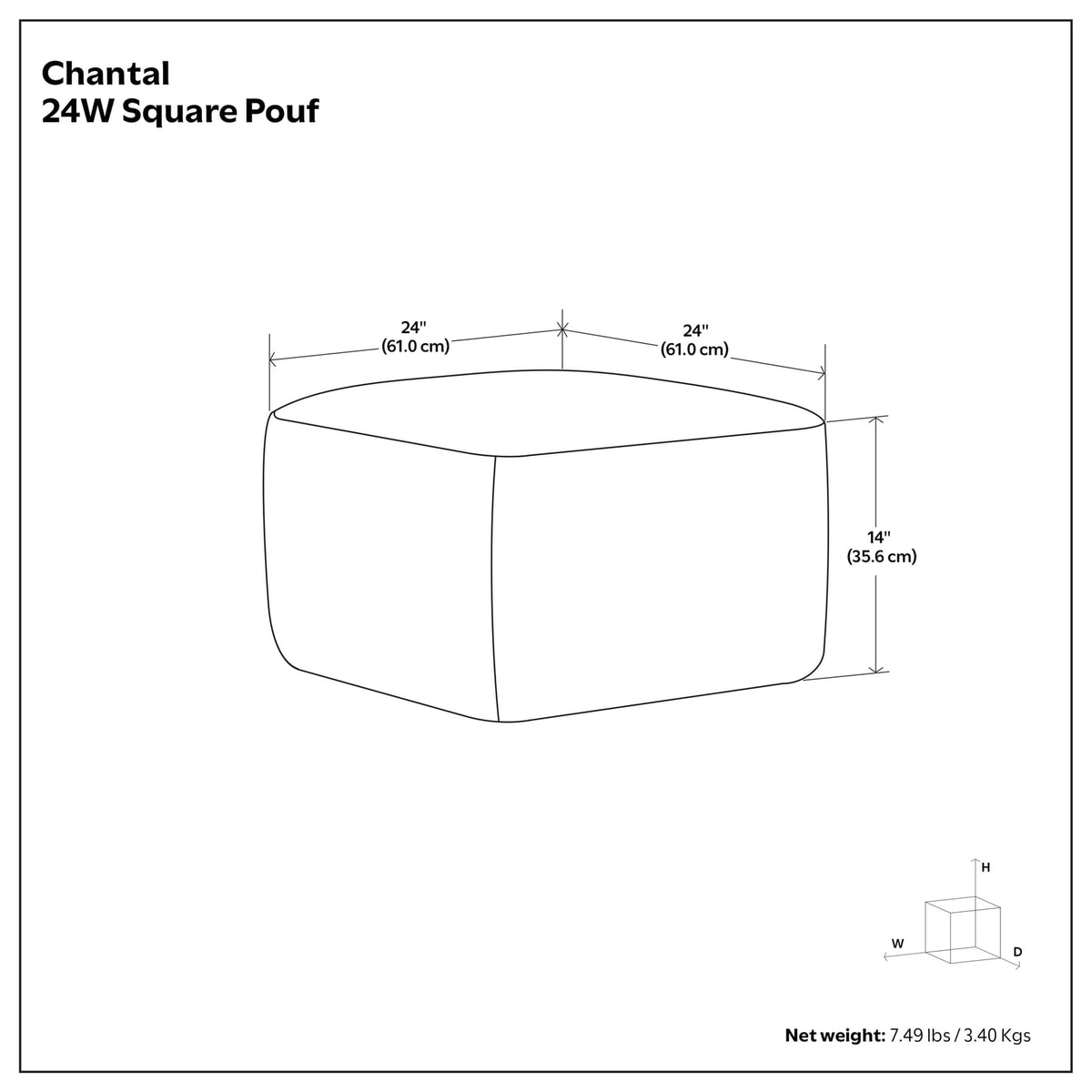 Chantal Square Pouf - Light Gray Comfort Ottoman