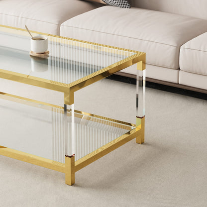 Living Room Golden Acrylic Coffee Table - Transparent Glass Top, 47.2" Modern Design