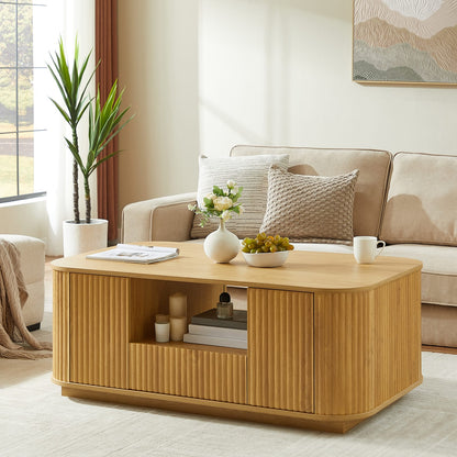 46.5" Natural MDF Coffee Table with Drawers & Storage for Living Room