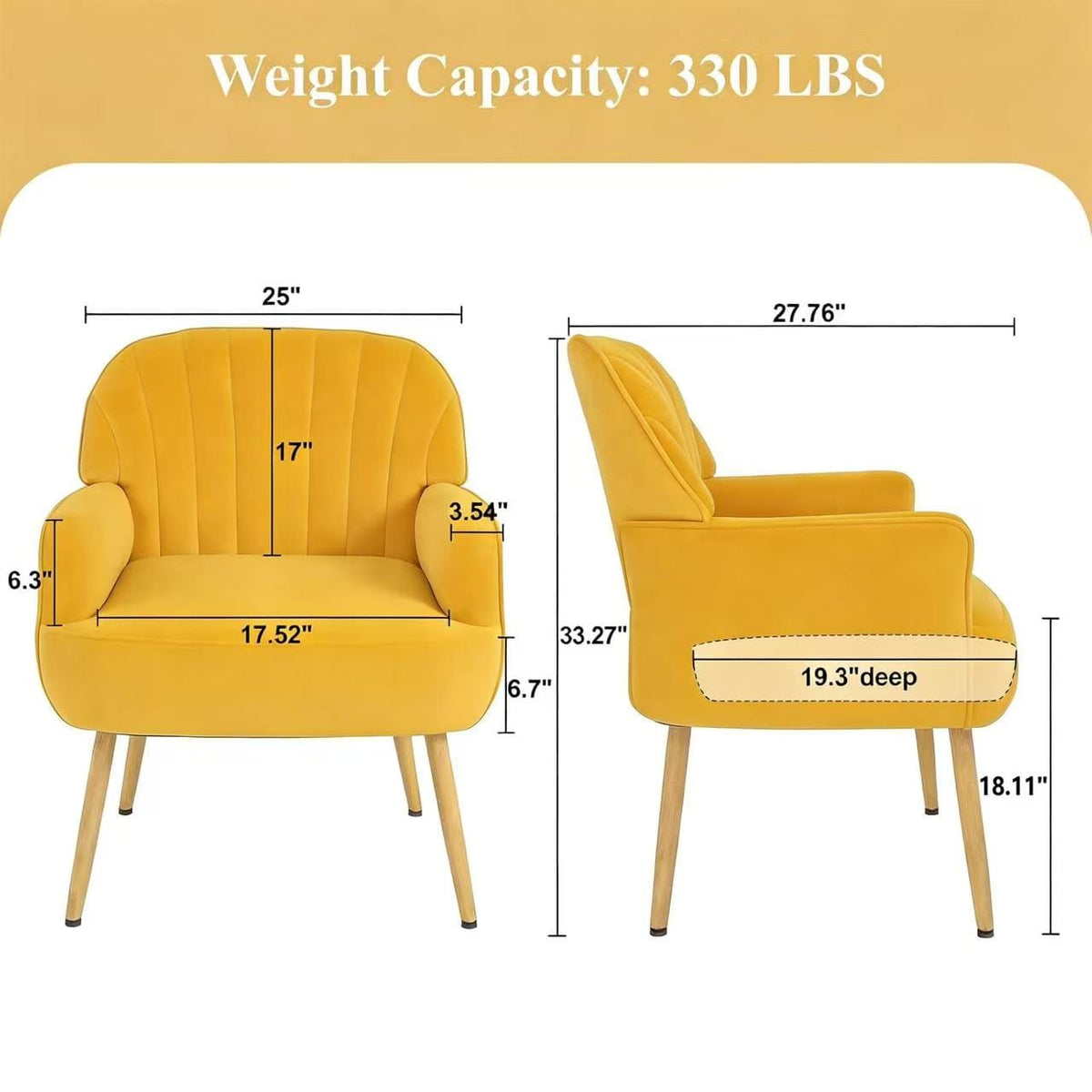 Yellow Velvet Accent Chair - Modern Bedroom Sofa
