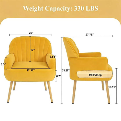 Yellow Velvet Accent Chair - Modern Bedroom Sofa