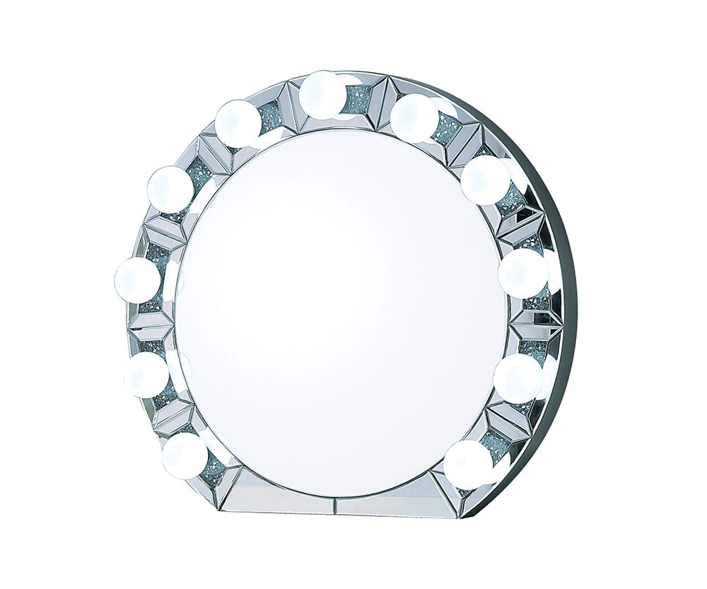 Silver Round Mirror with Lights - Accent Wall Decor