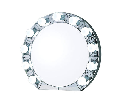 Silver Round Mirror with Lights - Accent Wall Decor