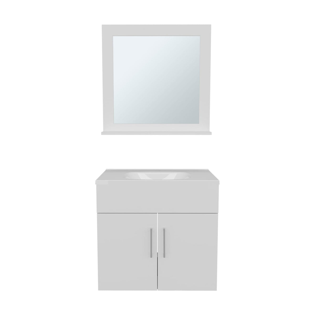 White Bathroom Vanity with Mirror - Wall Mounted Storage