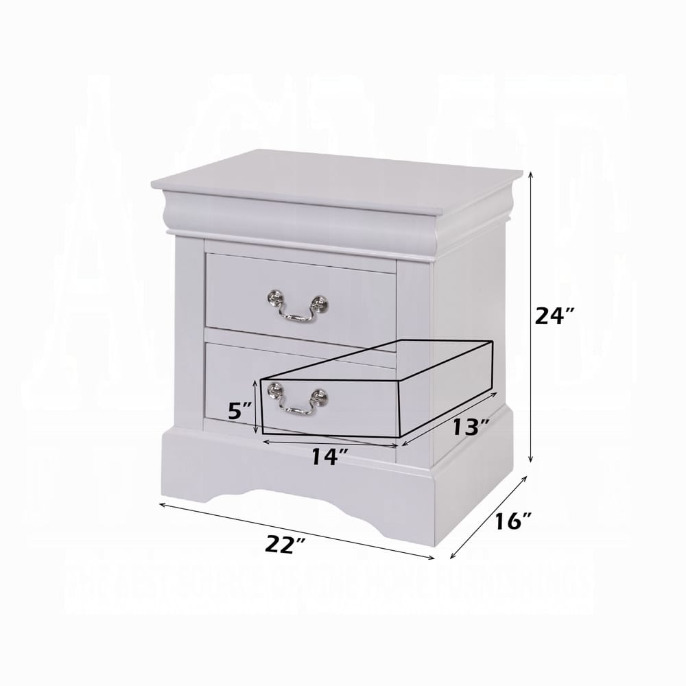 White Wood Nightstand with 2 Drawers - Classic Bedroom Furniture