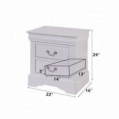 White Wood Nightstand with 2 Drawers - Classic Bedroom Furniture