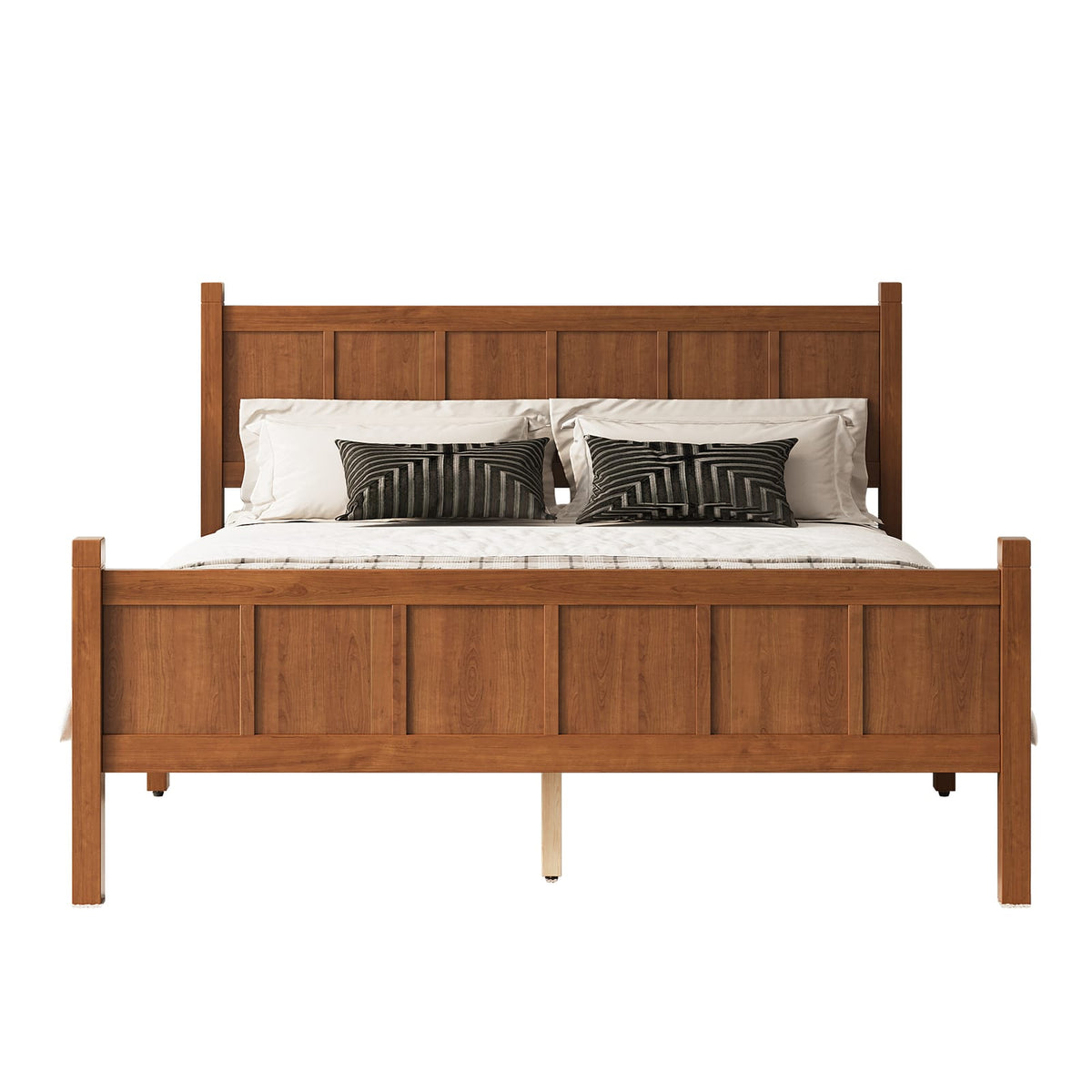 Twin Size Walnut Wood Platform Bed - Farmhouse Style Headboard