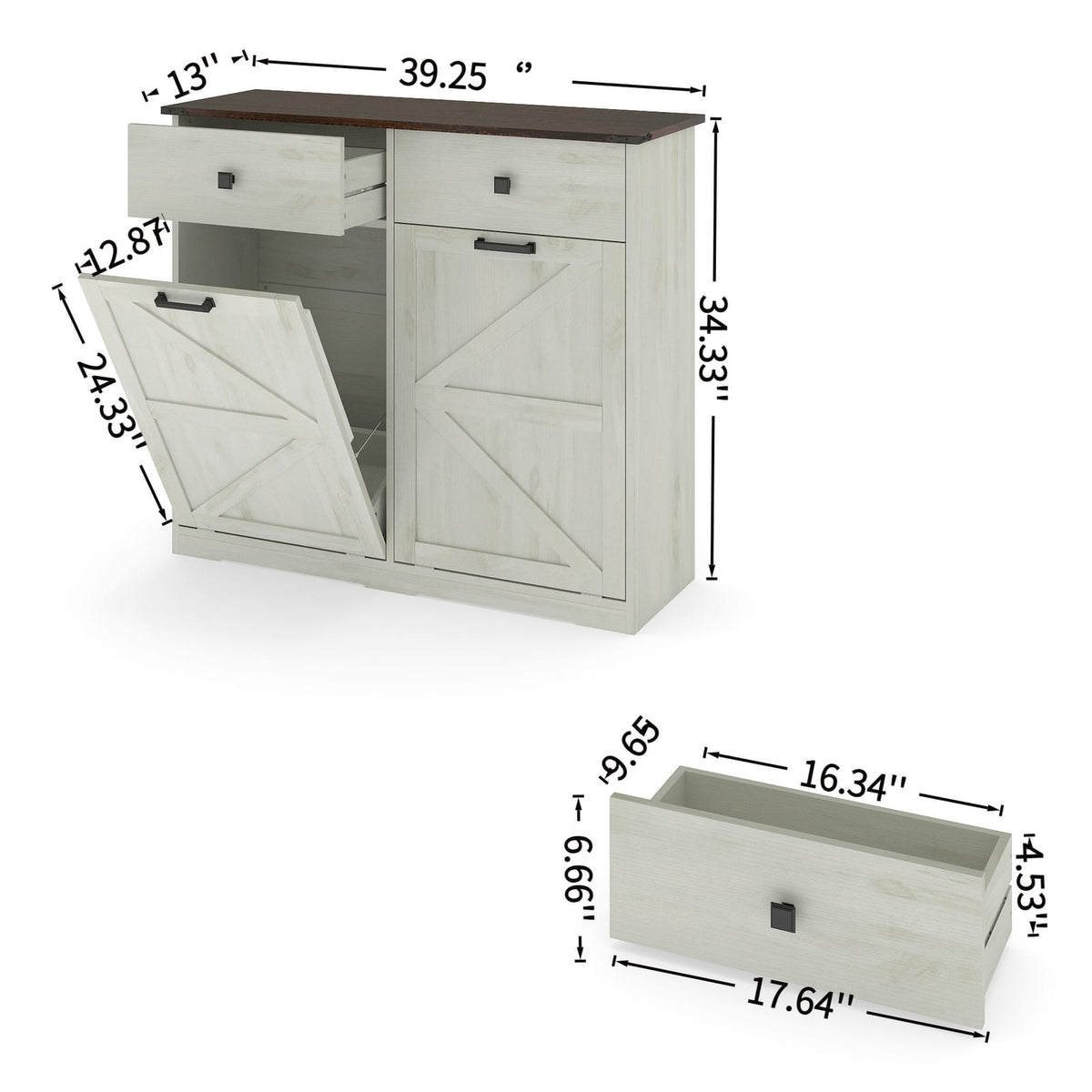 Farmhouse Trash Cabinet - 20 Gallon Capacity, Hidden Storage