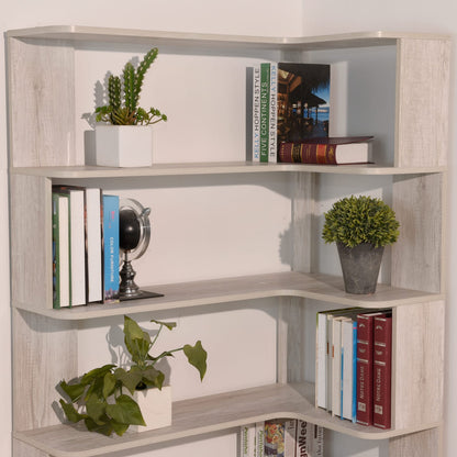 90cm Corner Bookshelf - Light Gray MDF Display Cabinet
