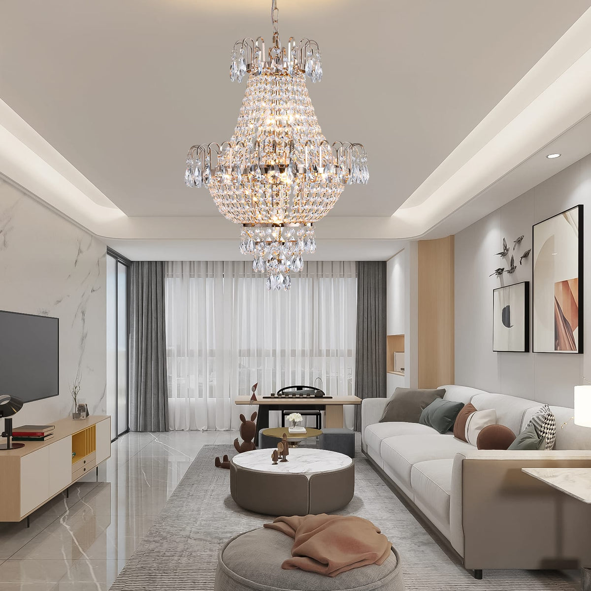 Gold Crystal Chandeliers - Large Luxury Ceiling Lighting