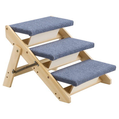 Wood Pet Stairs - 3 Step Dog Steps, Foldable & Stable