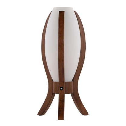 Walnut Frosted Glass Table Lamp with Wood Base for Bedroom Decor