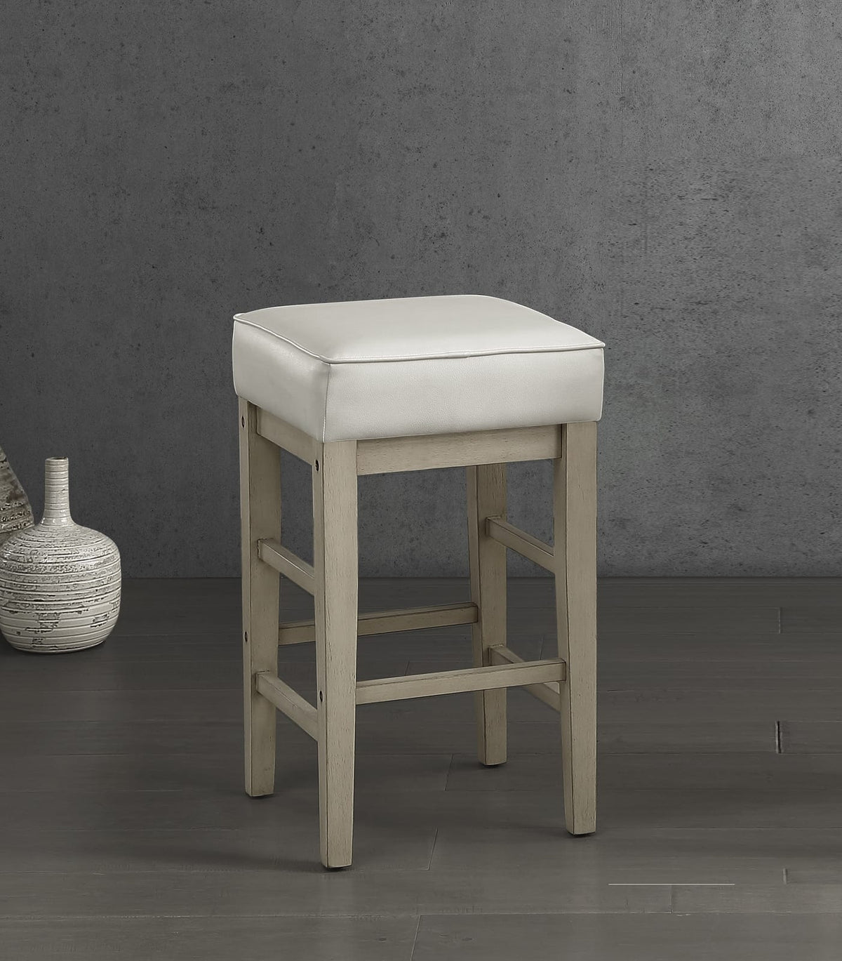 Transitional White Dining Room Stools Solid Wood Counter Height Set