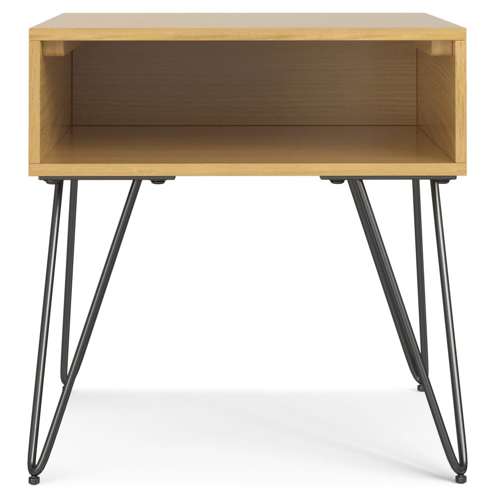 22" Oak Wood End Table with Storage Shelves for Living Room