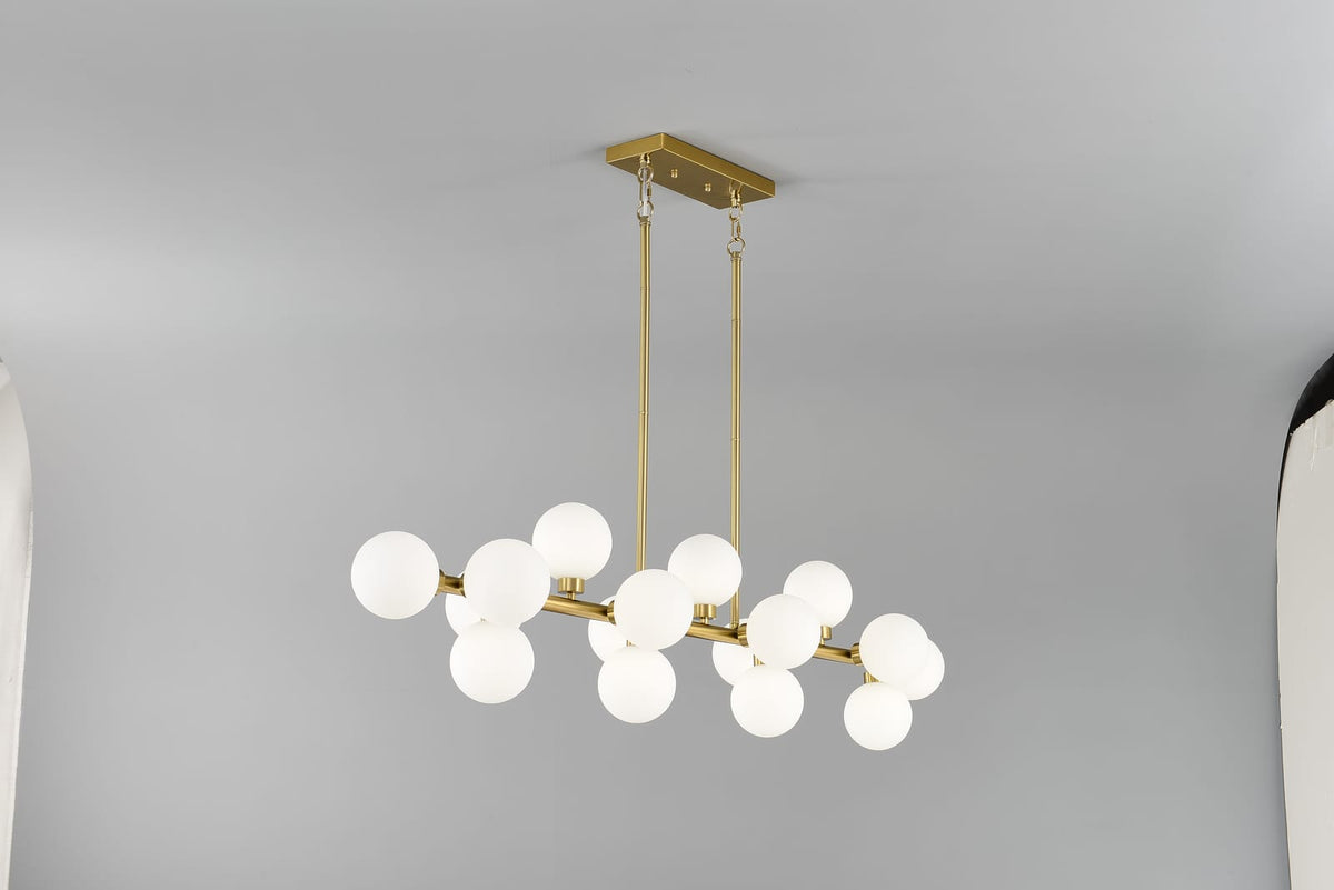 16-Light Farmhouse Chandelier - Gold+White Metal, Opal Glass