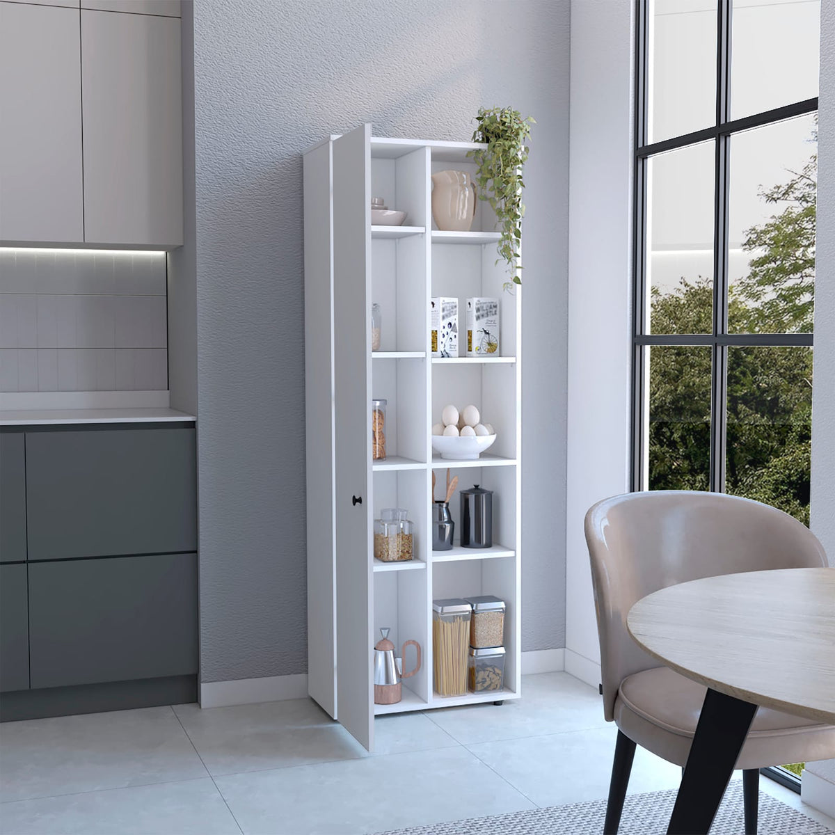 White Kitchen Pantry Cabinet - 11.8 x 23.6 x 66.9", 1-2 Spaces for Living Room