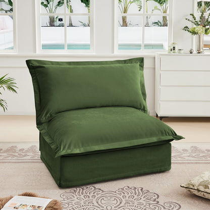 Green Chenille Armless Sofa - 1 Seat for Living Room
