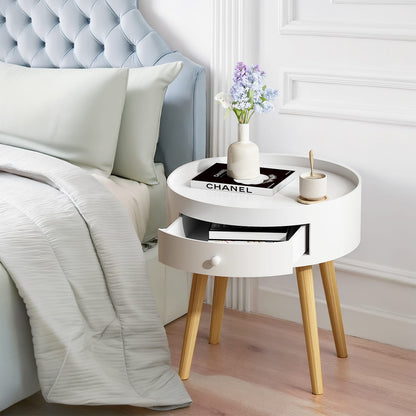 18"H Nightstand with Storage Drawer - White MDF Table