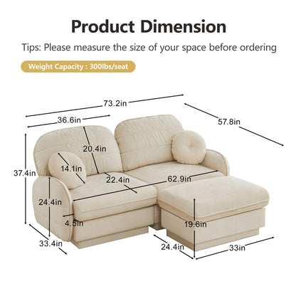 Cream Beige Chenille Cloud Sofa with Ottoman, Modular L-Shape Lounge for Living Room