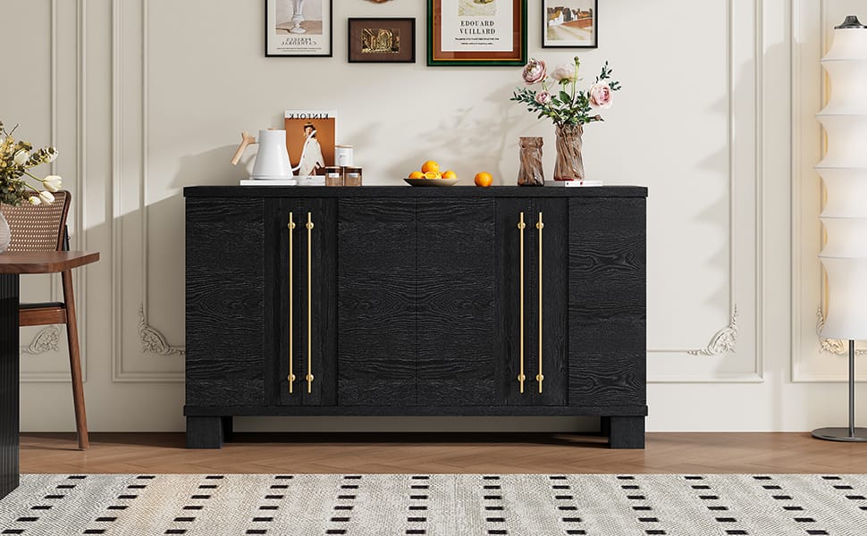 Black MDF Sideboard Buffet Cabinet - 60" Storage Server