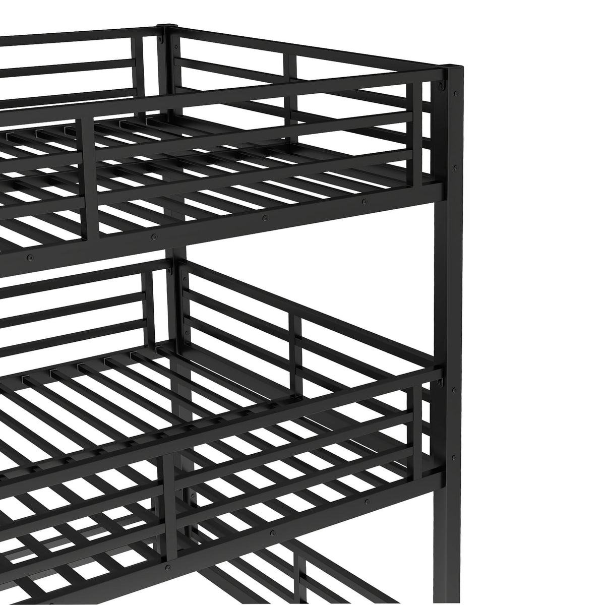 Triple Bunk Bed with Slide - Metal, Black for Bedroom