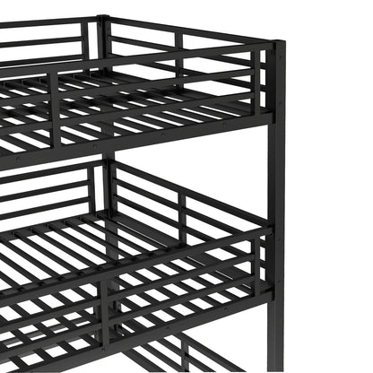 Triple Bunk Bed with Slide - Metal, Black for Bedroom
