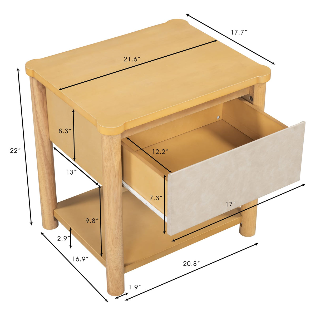Natural Beige Nightstand Set - 2 Chairs Nightstand with Drawer for Bedroom