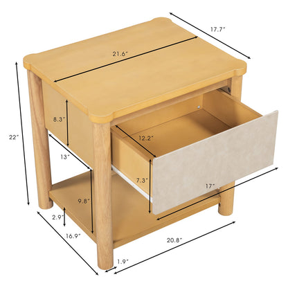 Natural Beige Nightstand Set - 2 Chairs Nightstand with Drawer for Bedroom